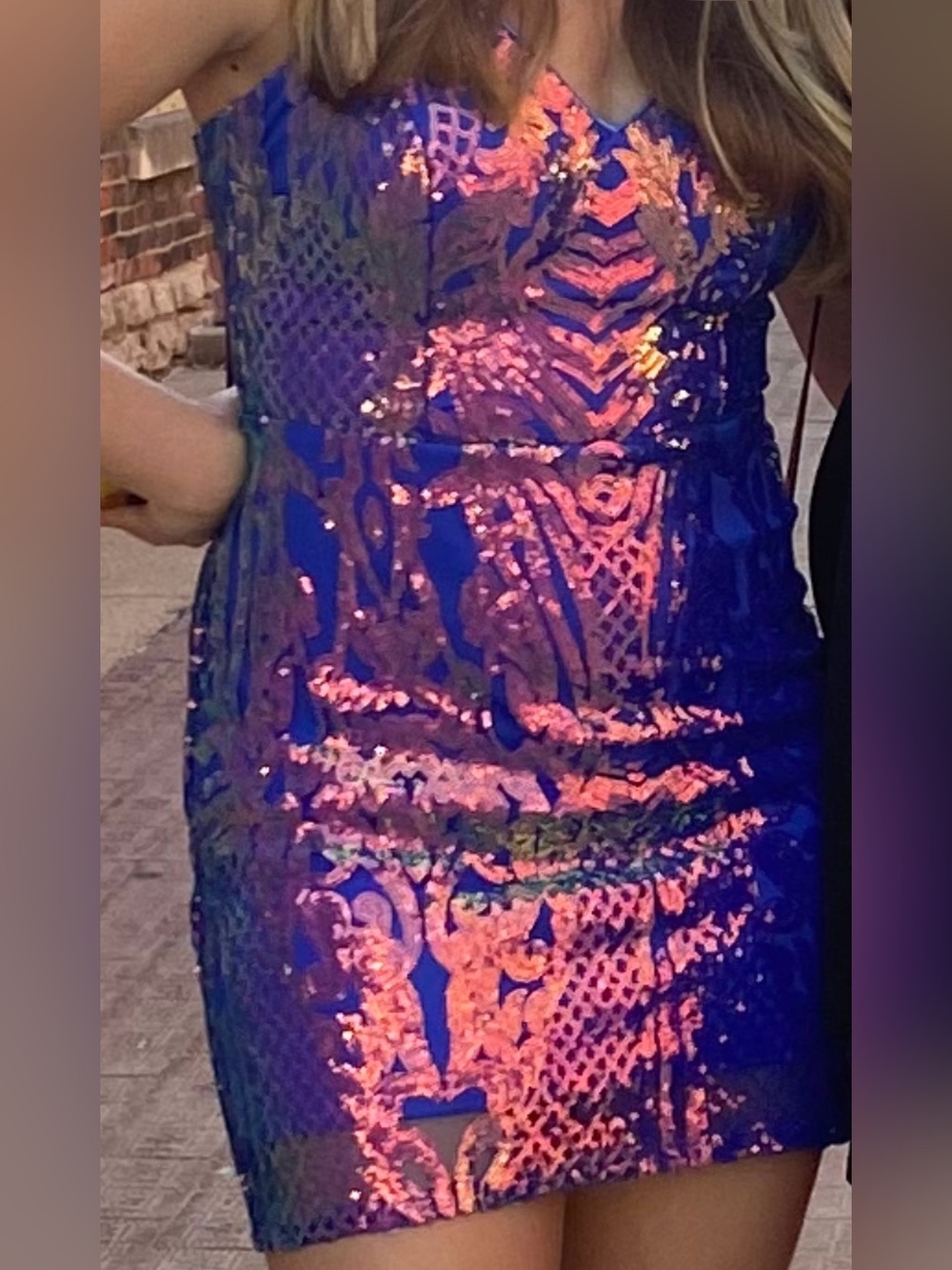 Royal Blue Sequin Mini Dress with Iridescent Pattern